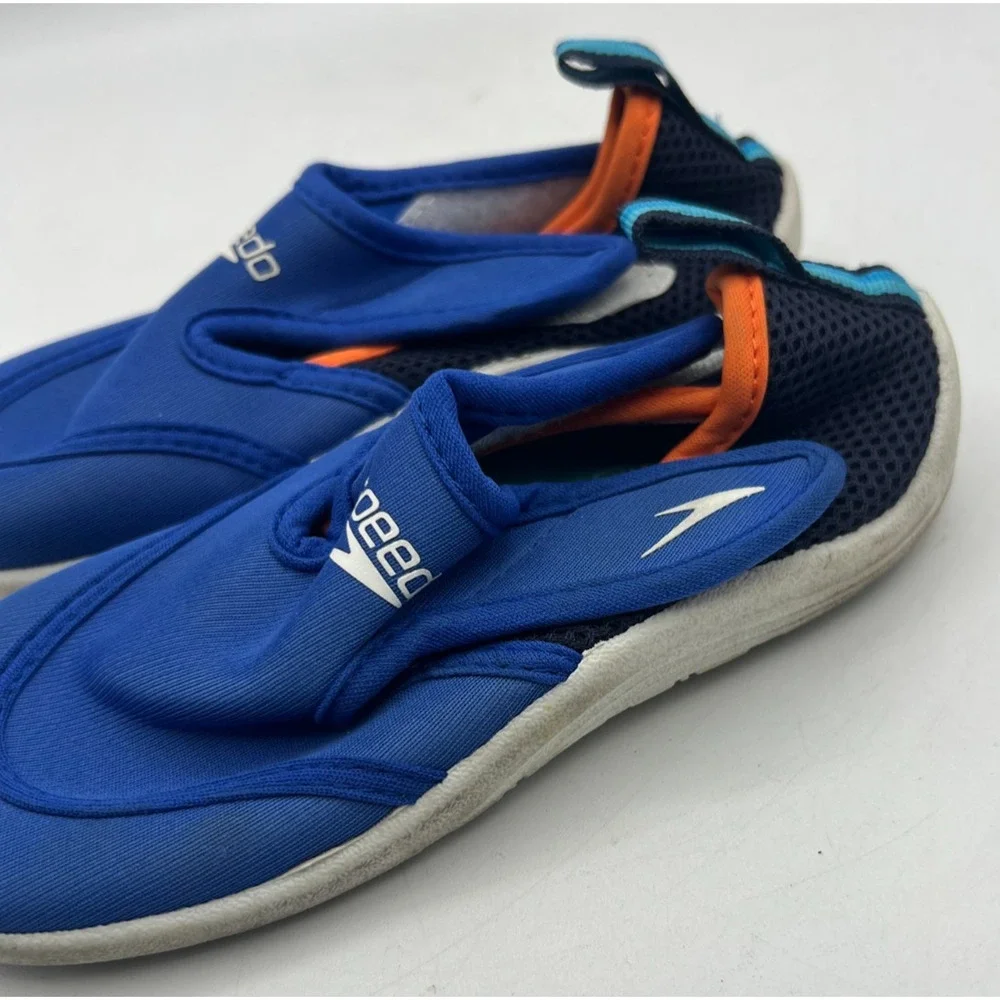 Speedo Kids Water Shoes Size L 9 10 Blue Slip On Swim Pool Beach Aqua Sneakers